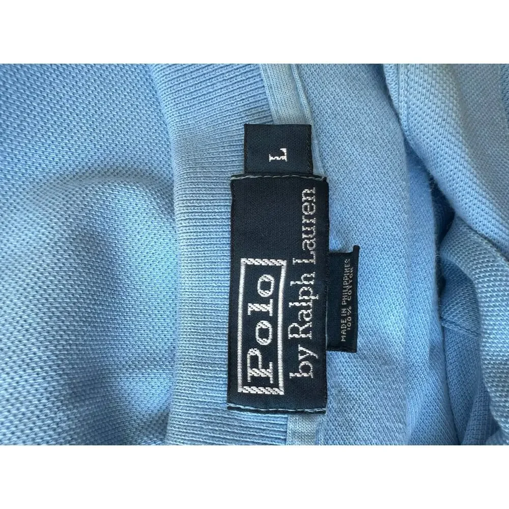 Polo Ralph Lauren 100% Pique Cotton Collared Shirt Baby Blue Size Large SG